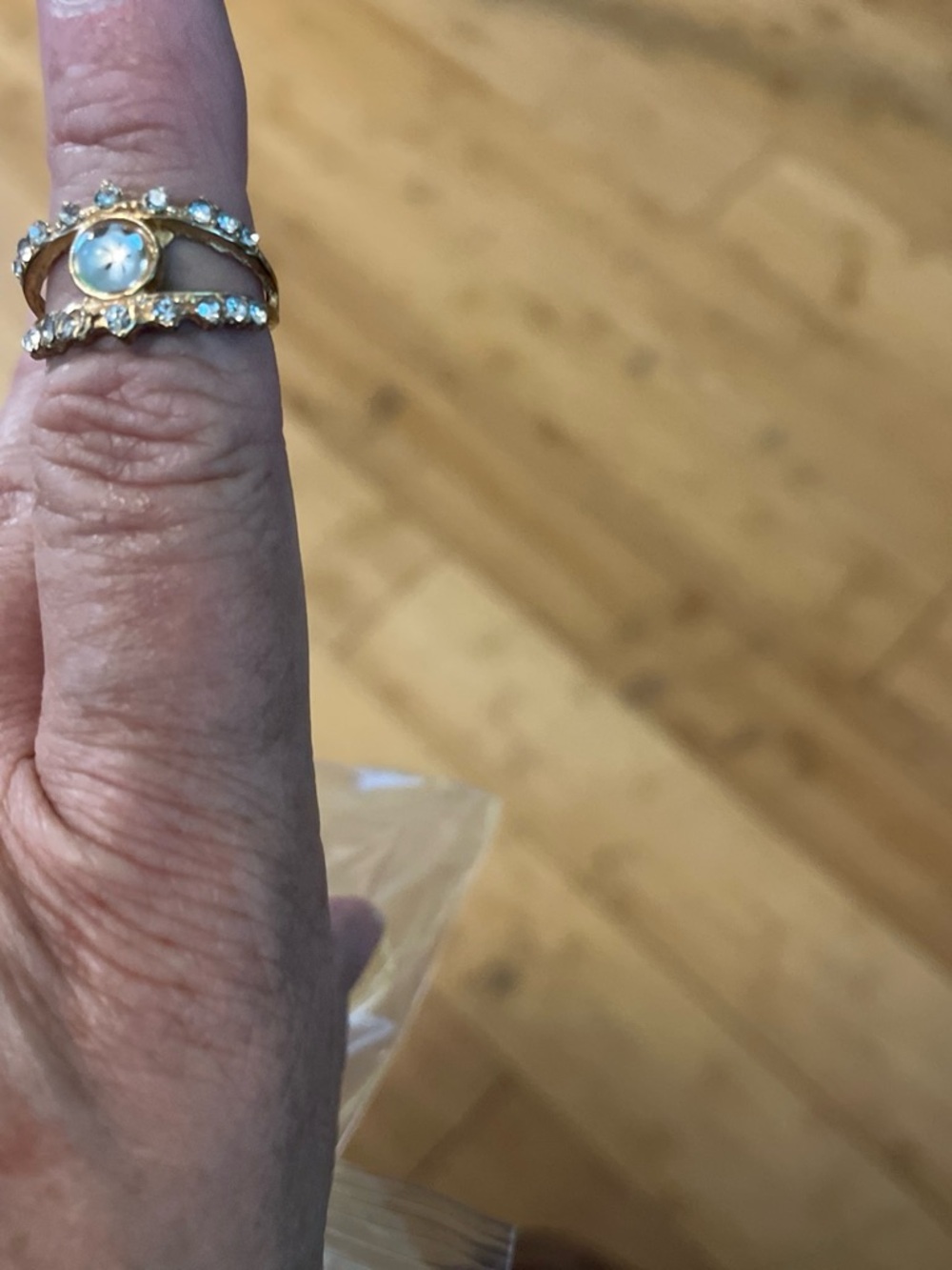 Gold-Tone Moonstone and Crystal Stacking Ring Set - Women Jewelry. Size 7